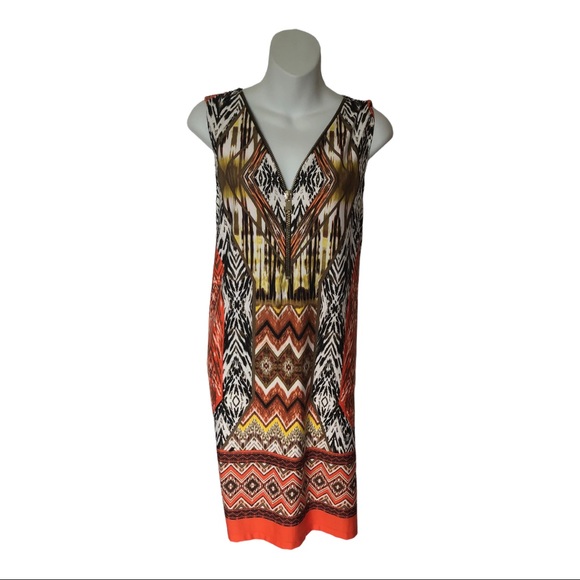 MSK Dresses & Skirts - MKS Brand Geometrical Print Shift Dress with Front Zipper Detail size L Large